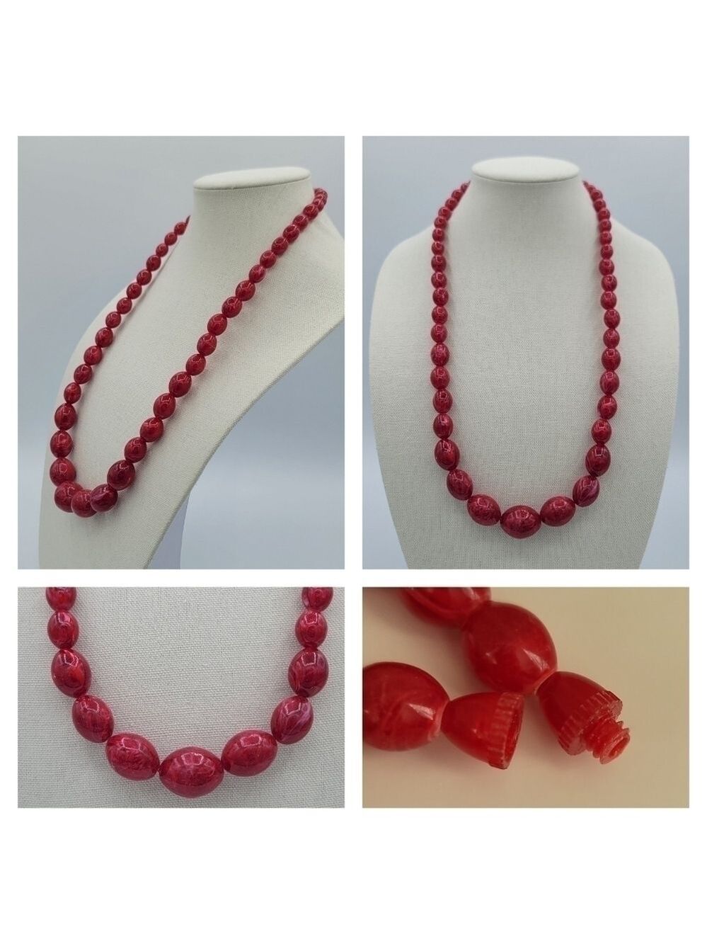 Vintage Necklace Raspberry Colored Plastic Beads #580